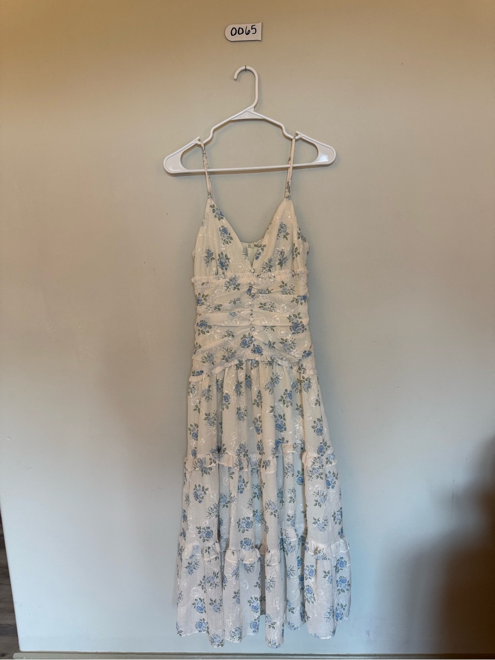 Storia Cream Maxi Dress with Blue Floral Print